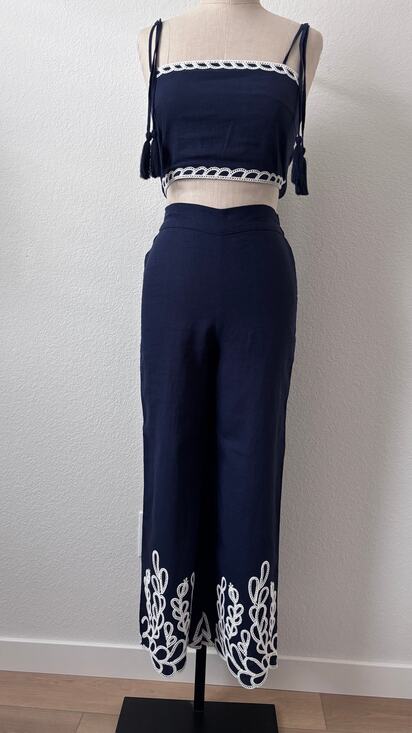 Christian Lacroix Jackets & Blazers - Christian Lacroix - NWT XS Women's Navy Linen blend embroidered 2 piece set